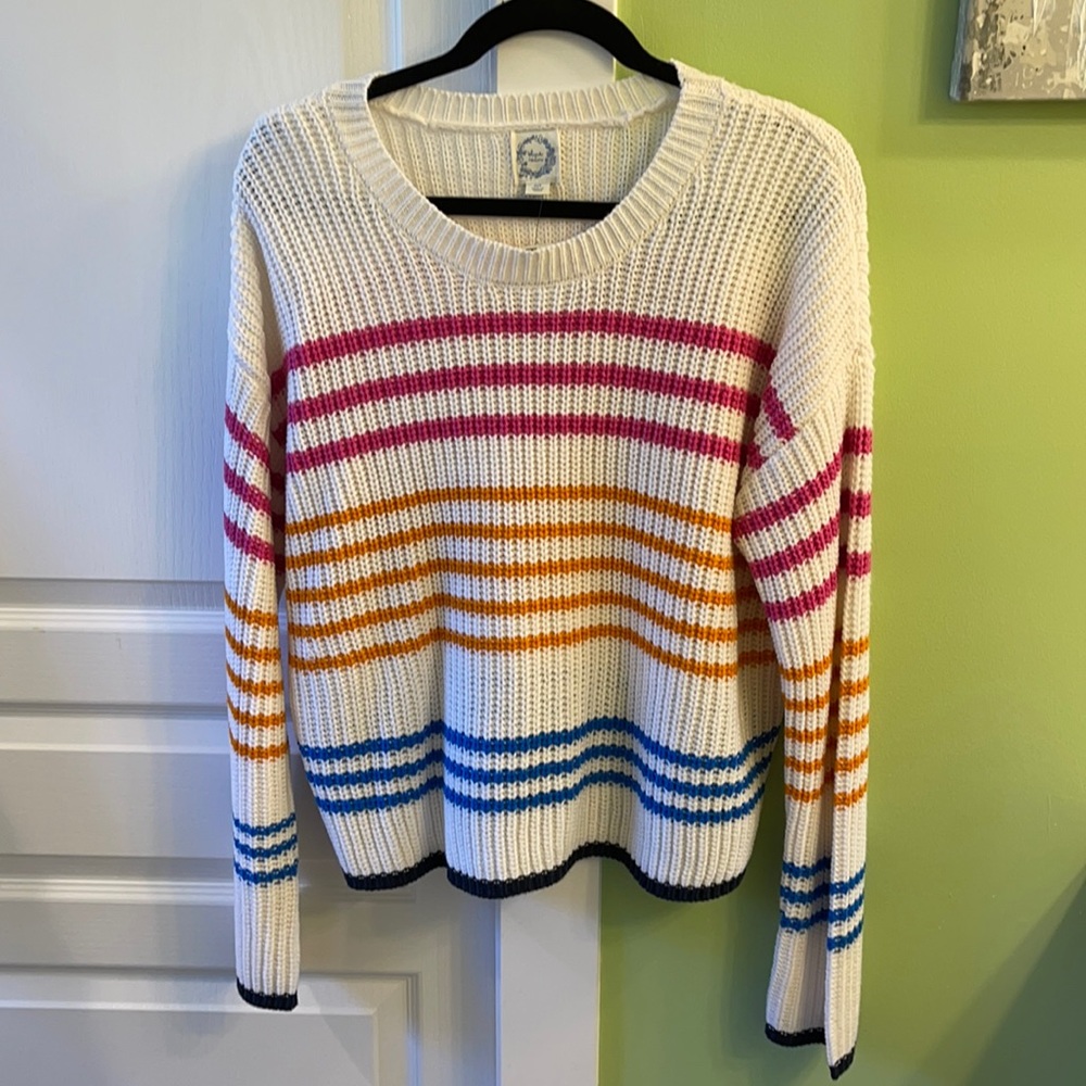 White Multicolor Stripe  sweater